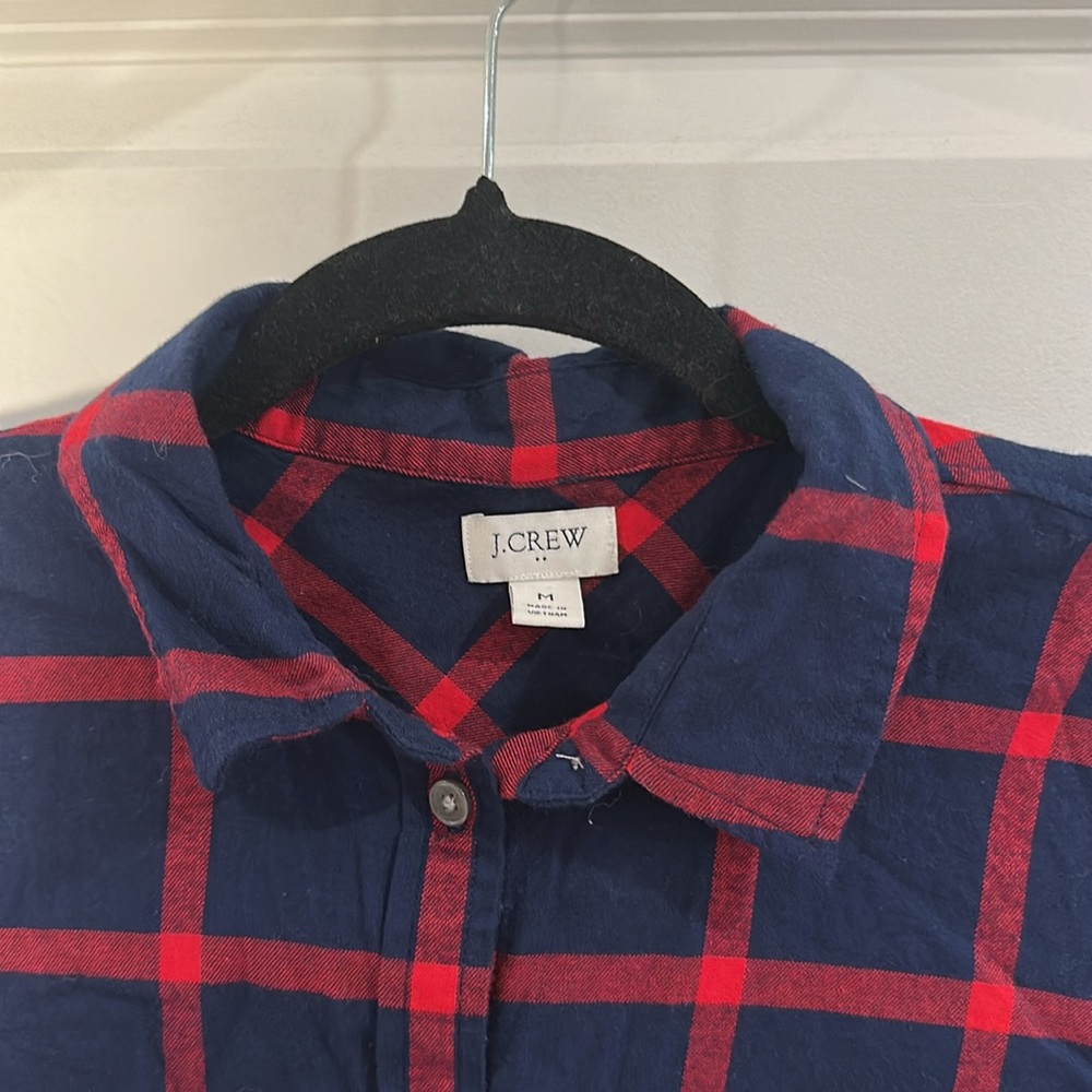 J. Crew navy and red plaid button up flanel - Picture 2 of 4